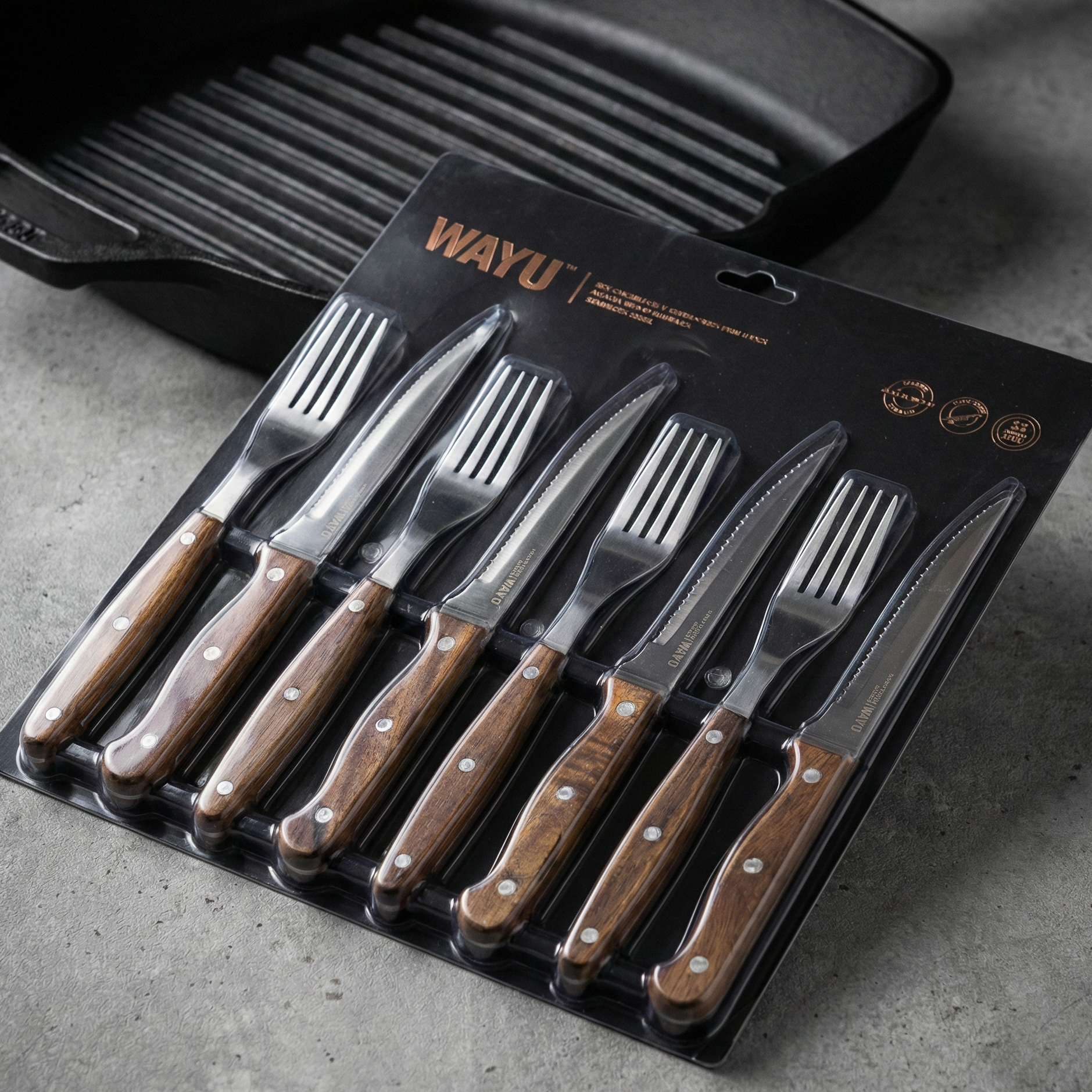 Set de Cuchillos y Tenedores Parrilleros 8 Piezas Wayu